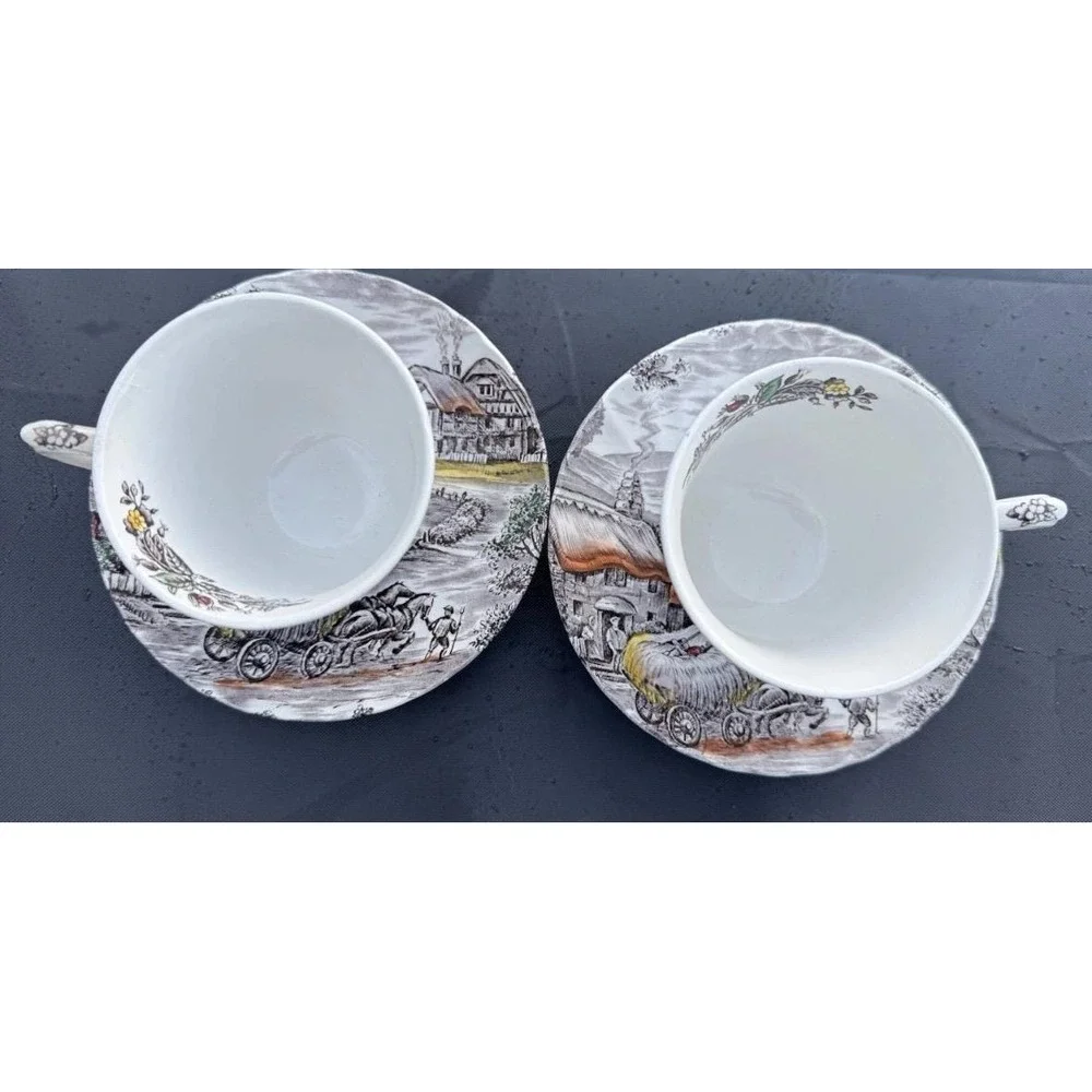 Vintage Yorkshire Staffordshire Ironstone 2 Saucers & 2 Tea Cups Made England